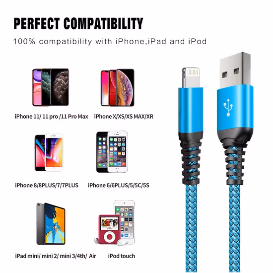 Mobile Phone Cable for iPhone iPad USB Charging Cable for Ios Devices Fast Charger Cable USB Data Cable Factory Wholesale Cable